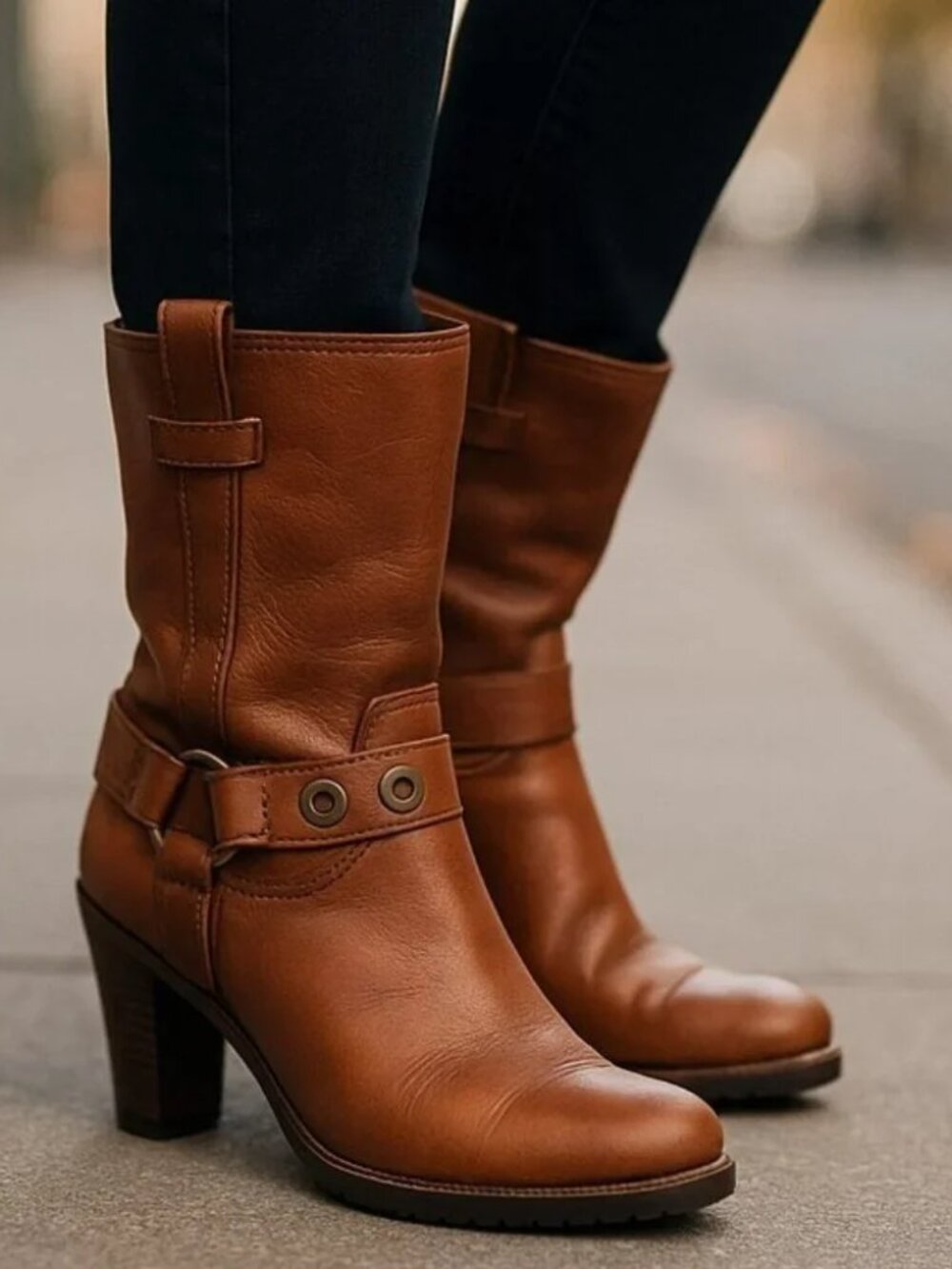 TOMMY HILFIGER Harness Moto Boots 5.5 Dark Tan Leather Equestrian VINTAGE Y2K